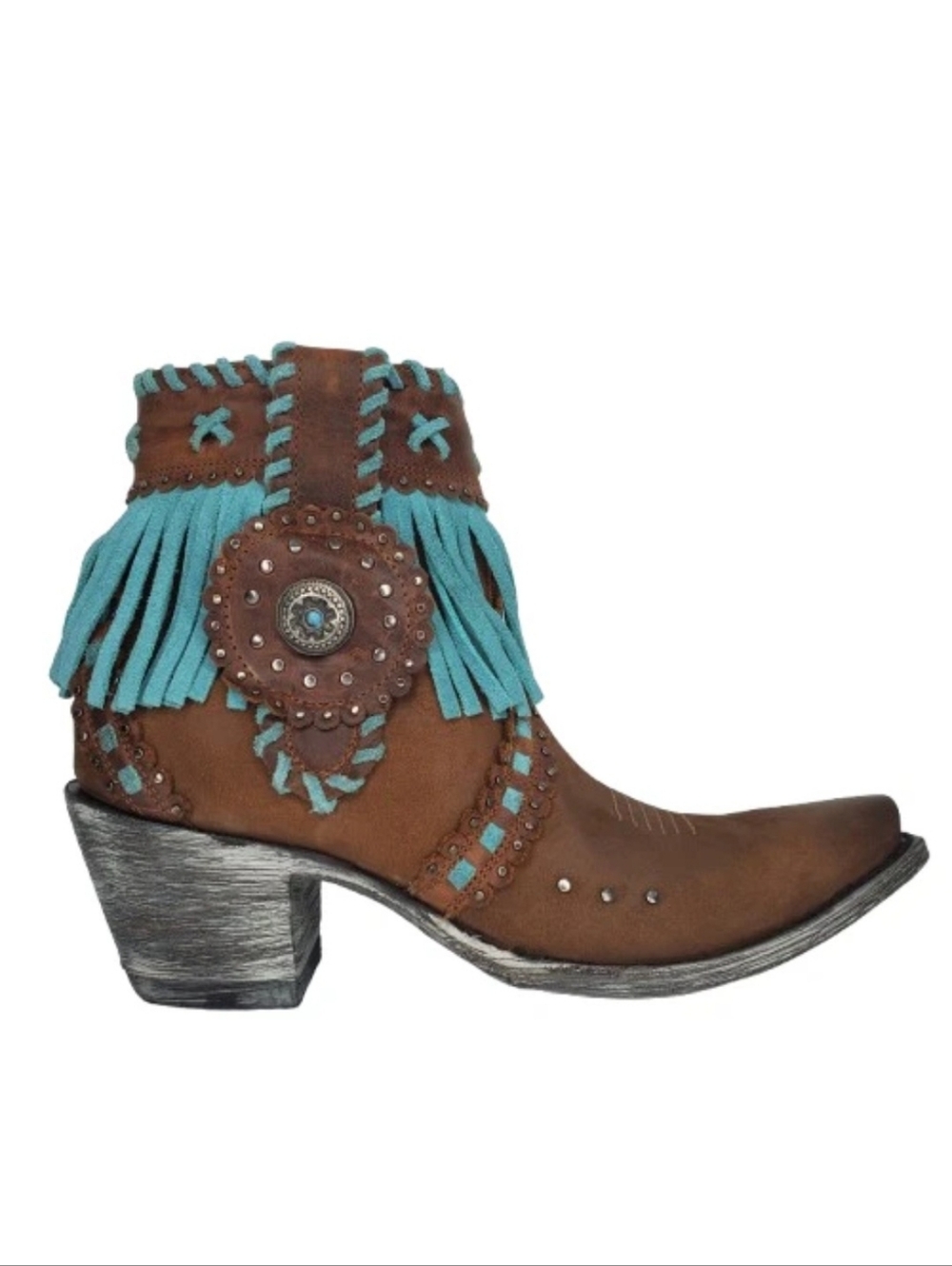 Old Gringo Ivanna Fringe Brown Turquoise Western Ankle Boots